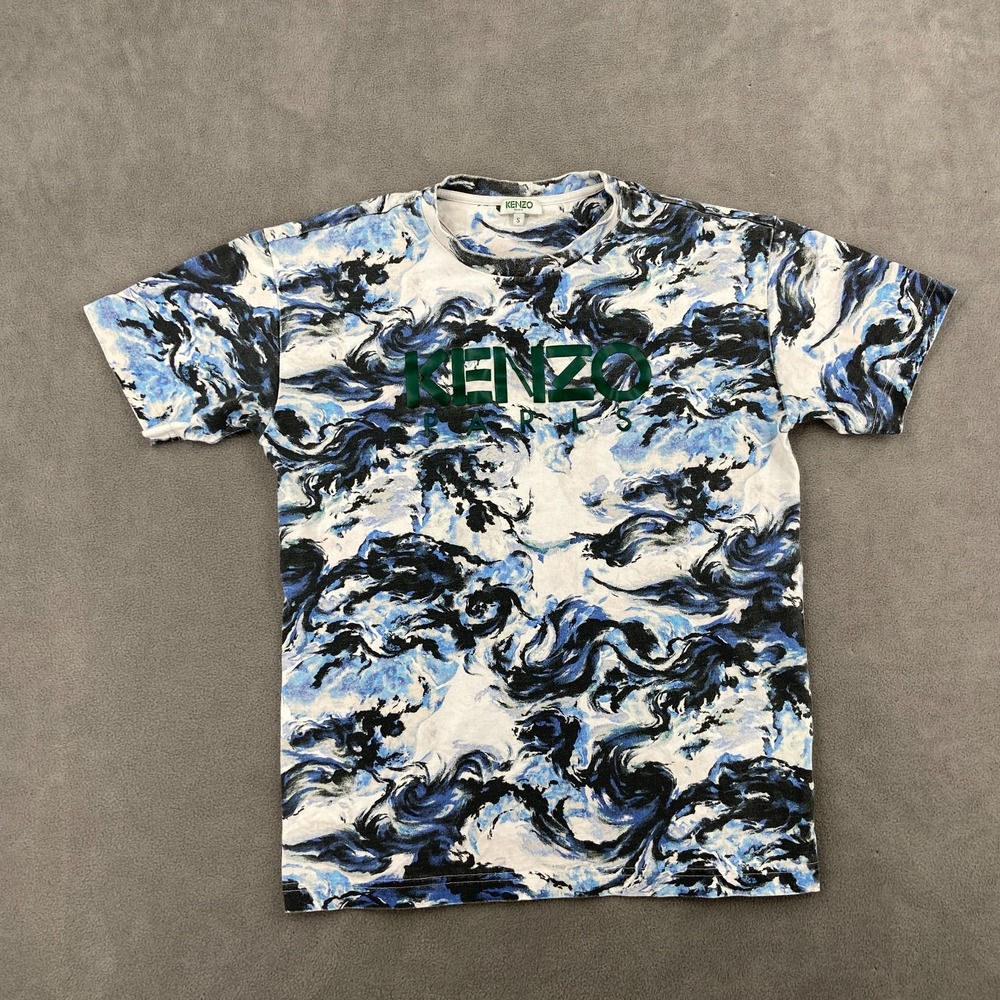 Kenzo Paris T Shirt Mens Small Multicolor Marble Swirl Graphic Logo Short Sleeve